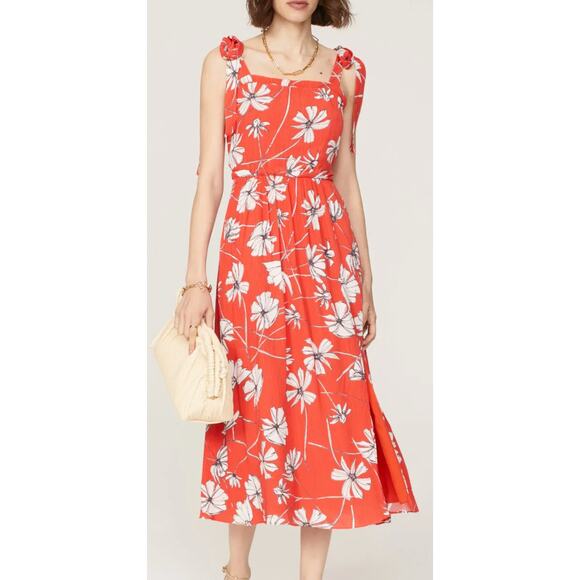 Jason Wu Collective Floral Midi Dress Tie Straps Slit - Picture 3 of 14